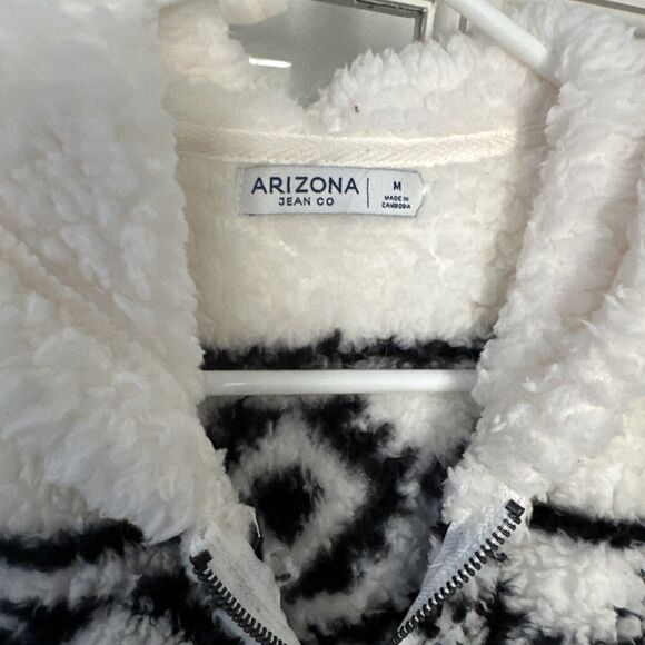 Shearling Hooded Aztec Print Pullover Kangaroo Pocket Women's M Arizona Jean Co - Picture 2 of 12
